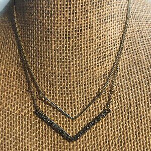 American Eagle Double Strand Necklace Layer V Design Faux Druzy Accents 16"